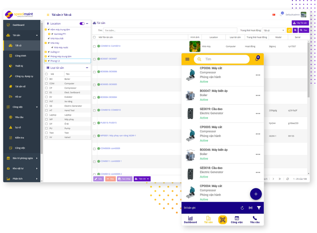 Phân hệ Quản lý tài sản trên SpeedMaint CMMS