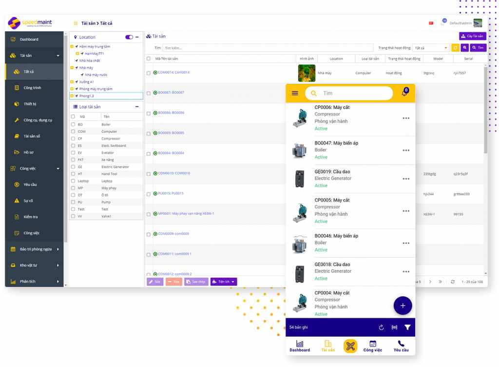 Phân hệ Quản lý tài sản trên SpeedMaint CMMS