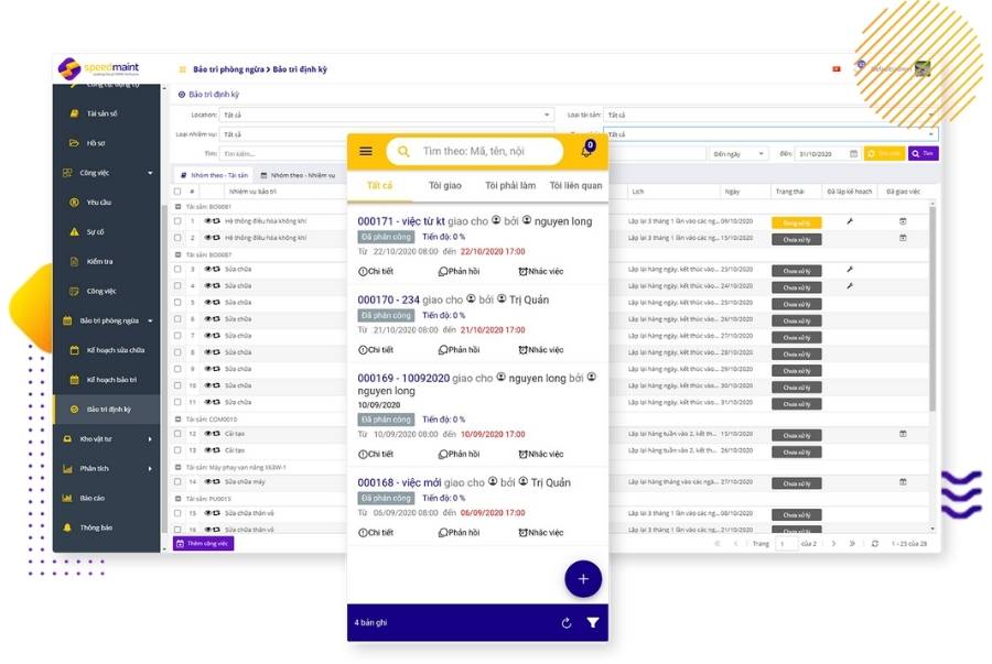 Minh họa phân hệ Quản lý bảo trì định kỳ trên phần mềm SpeedMaint CMMS (ảnh: SpeedMaint)