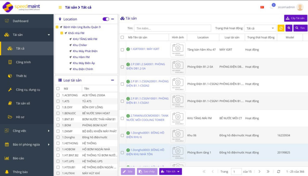 Phân hệ quản lý tài sản trên SpeedMaint CMMS mà SilkPath Golf đang sử dụng (Ảnh: SpeedMaint)